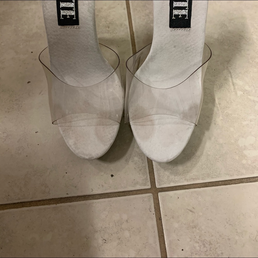 Clear Strap White Suede Heeled Sandals